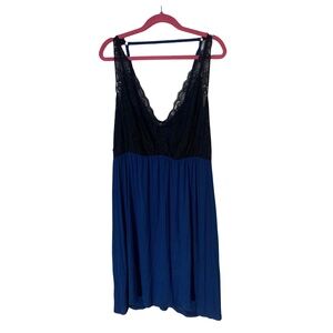CACIQUE Lace Trim Sleep Chemise Nightgown Blue/Black 26/28 NWT